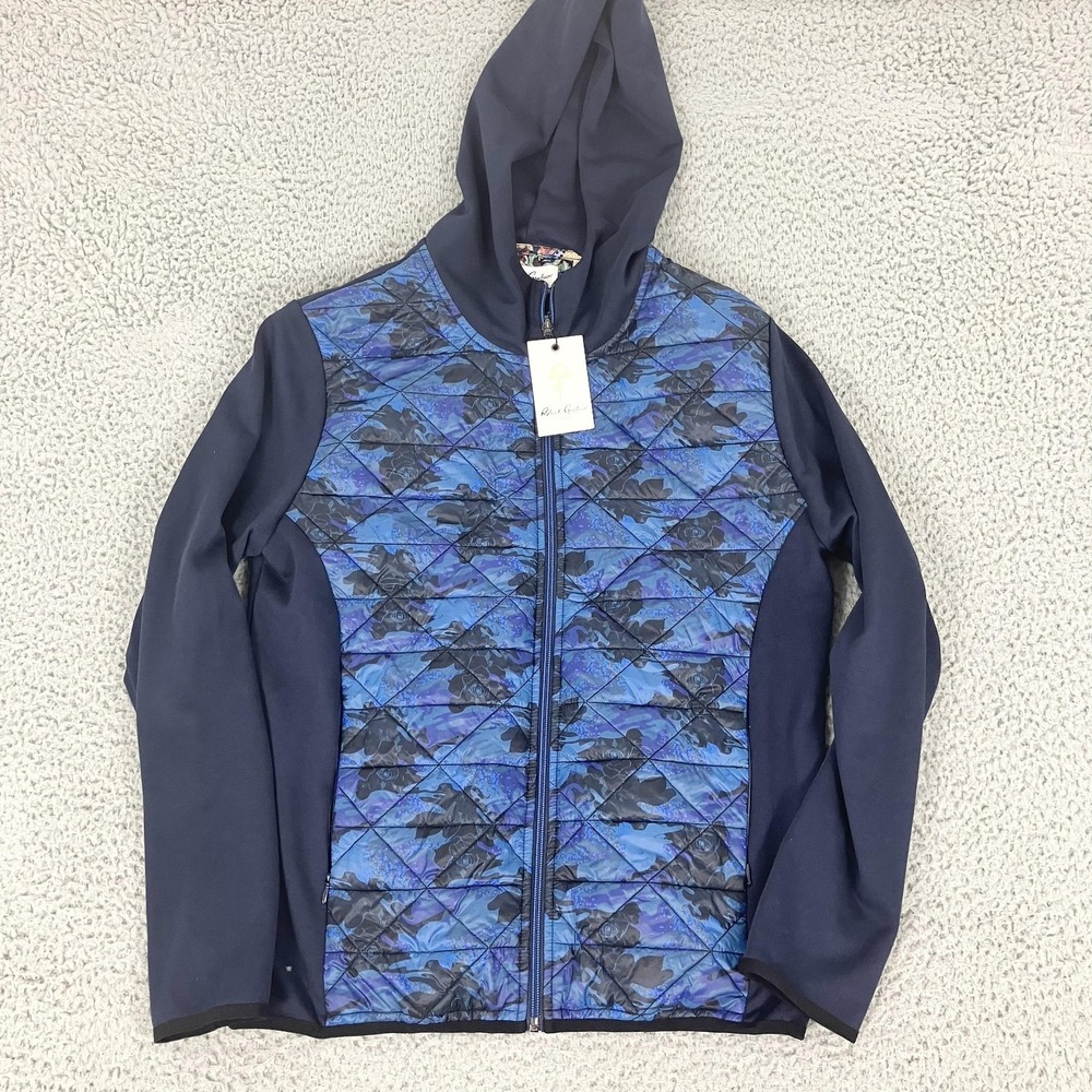 Robert Graham Jacket Mens Medium Navy Kirin Quilted Hooded Full Zip Floral Print